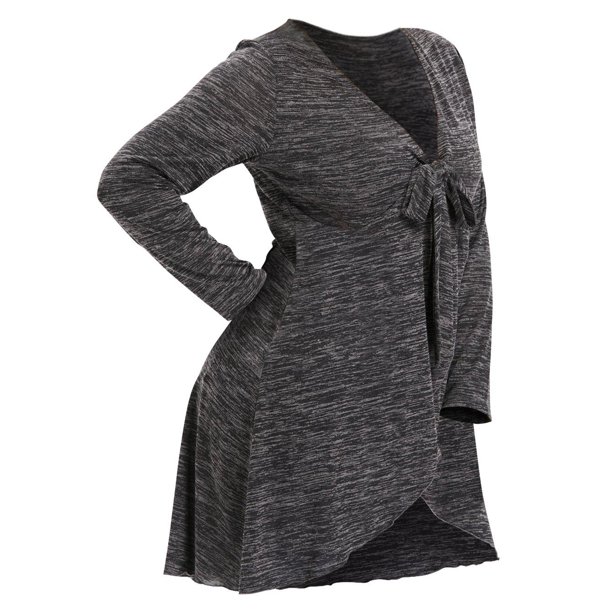 Camiseta de Talla Extra de Superposición con Escote Pico Rosegal Mangas largas de talla grande