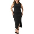 thumbnail image 2 of Agnes Orinda Women's Plus Size Elegant Knit Slit Tank Midi Ruched Sleeveless Summer Bodycon Dresses, 2 of 5