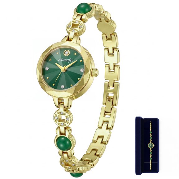 Watches for Women Dainty Green Chain Bracelet Rhinestone Dial Elegant Dress Classic Quartz Ladies Wristwatch Gift