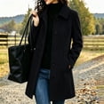 thumbnail image 3 of Single Breasted Wool Coat for Women Lapel Collar Long Sleeve Mid Length Casual Winter Outerwear, 3 of 8