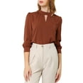 thumbnail image 6 of MODA NOVA Juniors Stand Collar Pleated Button Keyhole Button Blouse, 6 of 7