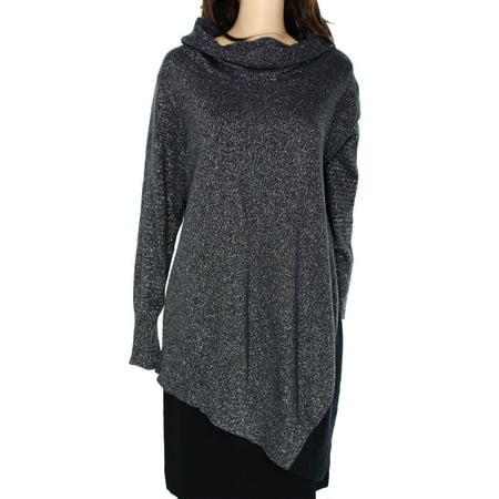 Alfani NEW Black Women's Size XL Cowl Neck Asymmetrical Sparkle Sweater