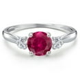 thumbnail image 3 of Gem Stone King 10K White Gold Red Created Ruby and Lab Grown Diamond 3-Stone Ring for Women | 1.22 Cttw | Round 6MM | Gemstone July Birthstone | Size 9, 3 of 6