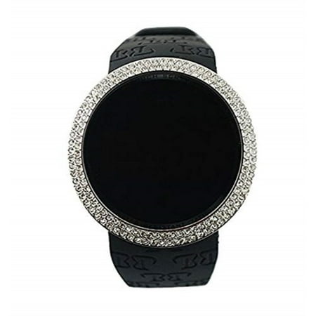 Iced Out Bling Lab Diamond Silver Black Digital Touch Screen Sports Watch Silicone