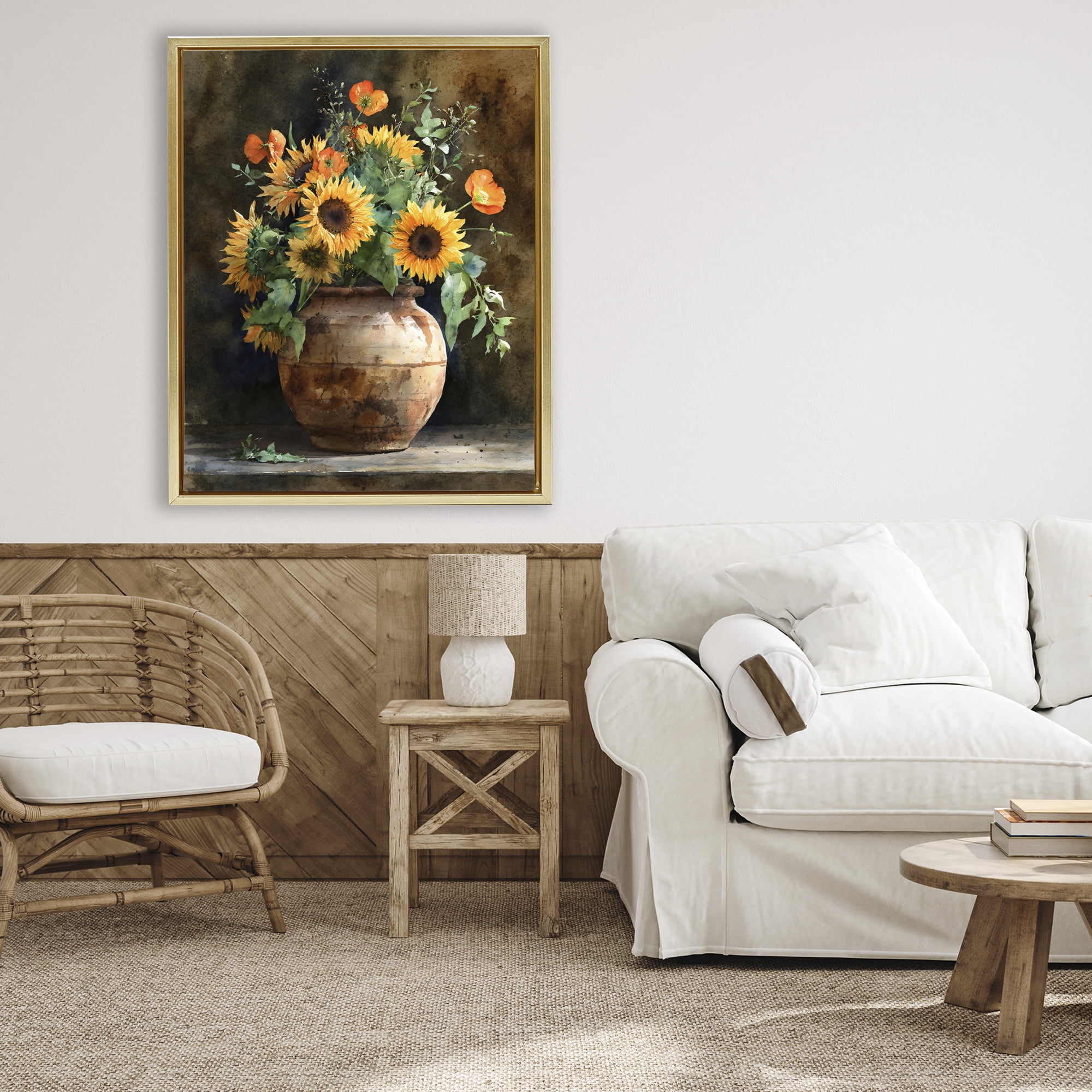 Stupell Industries Rustic Sunflower Display Gold Framed Floater Canvas Wall Art, design by Franklyn Gregory
