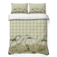 thumbnail image 2 of 3 Pieces Queen Quilt Set,Autumn Thanksgiving Pumpkins on Checkered Soft Bedding Sets with 1 Quilt & 2 Pillow Shams,Green Hydrangea Flower Summer Bedspread Lightweight Coverlet for All Season, 2 of 9