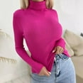 thumbnail image 2 of Arlun Turtleneck Ribbed Sweaters for Women Cute Solid Color Knitted Warm Slim Fitted Sweater Long Sleeve Stretch Casual Fall Winter Base Layer Pullover Tops Hot Pink XL, 2 of 4