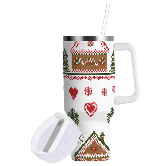 Yayeee 40oz Stainless Steel Tumbler with Straw and Handle Double-Wall Insulated Travel Water Bottle, Brown Nordic Christmas
