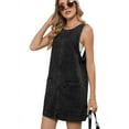 thumbnail image 2 of Women's Sleeveless Denim Jumper Dress, A-Line Mini Pinafore with Pockets, Casual Summer Crewneck Dress Black Grey L, 2 of 6
