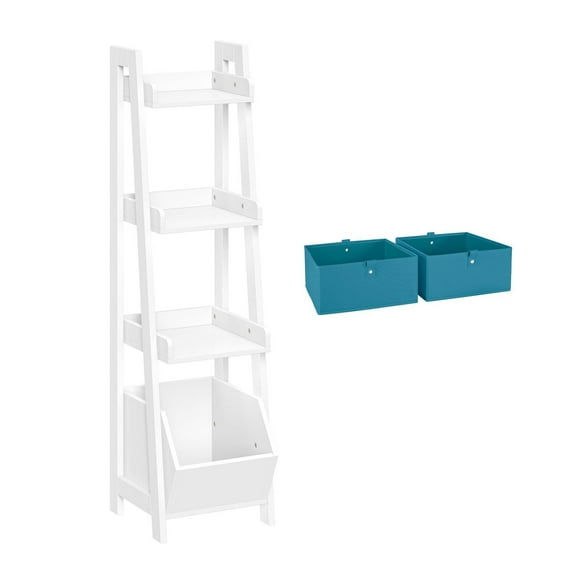 Étagère pour enfants en échelle à 4 niveaux, 330 mm (13 po), avec organisateur de jouets et bacs turquoises 2 pièces