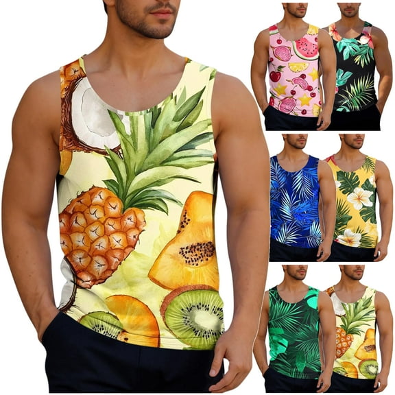 VBTAPA Mens Floral Graphic Tank Tops Funky Hawaiian Shirt Tropical Summer Vacation Shirts Sleeveless Casual Aloha Beach Tee Green XL