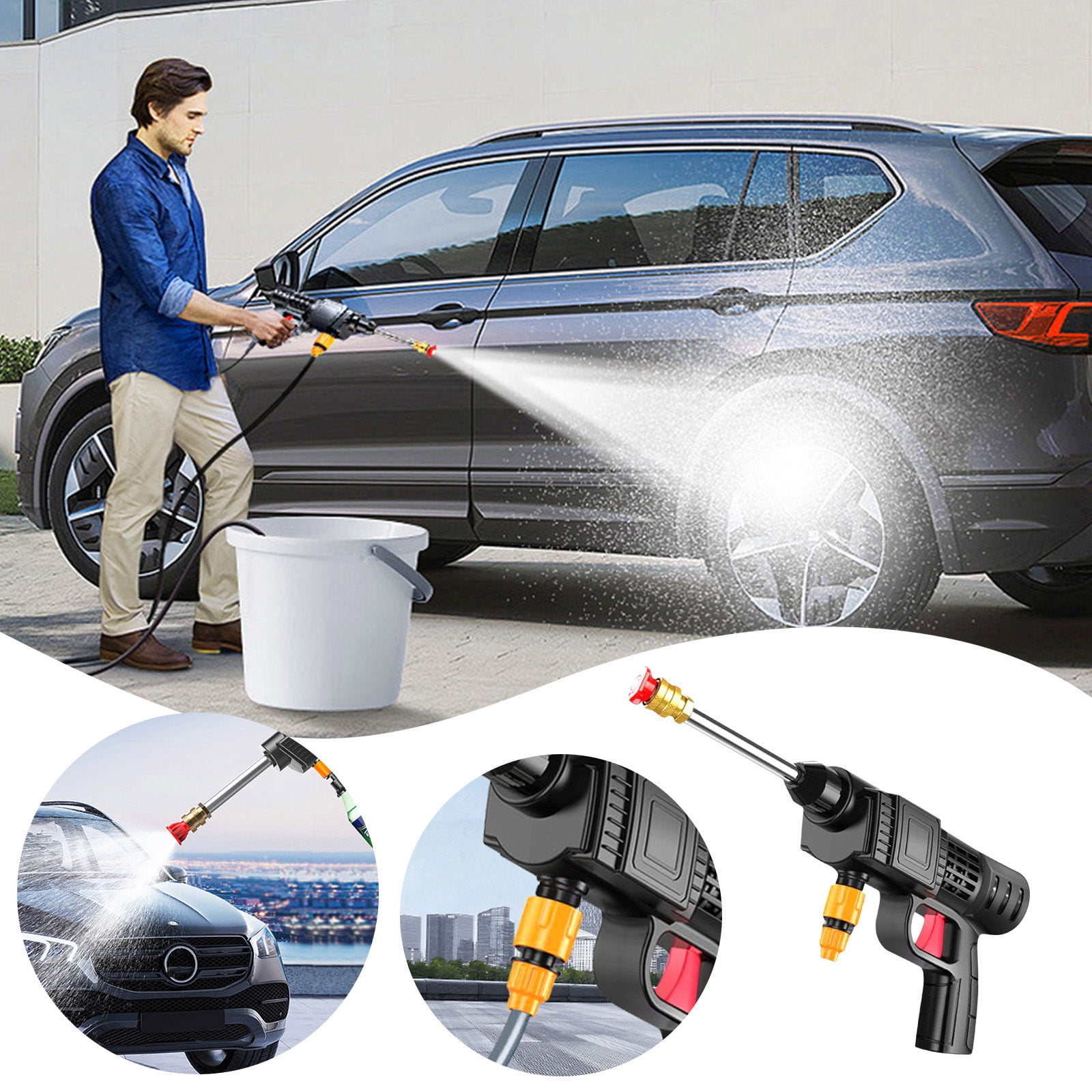 Cordless High Pressure Washer, Battery Operated Car Cleaning Power Washer  Cleaner with 2 Nozzles, Black