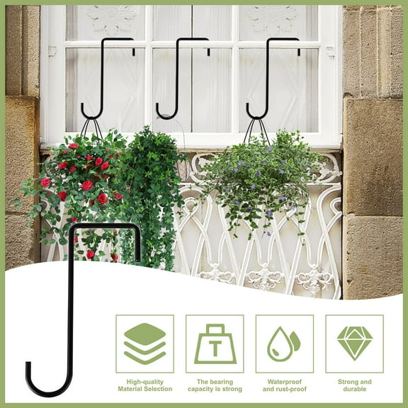 Clearance, Heavy Duty Fence Hooks - 6- Outdoor Metal Hangers,Patio Decor Support,Indoor Hanging Bracket for Plants,Lamps , Hooks/Hangers/Holders, Under 25 | Iron, Black, MIANHT