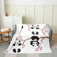 thumbnail image 2 of Cartoon Panda Throw Blanket for Kids Boys Girls Pink Cherry Blossom Fleece Blanket Baby,Kawaii Hand Drawn Panda Flannel Blanket Lightweight Warm Black White Wild Animal Plush Blanket Sofa Bed Decor, 2 of 5