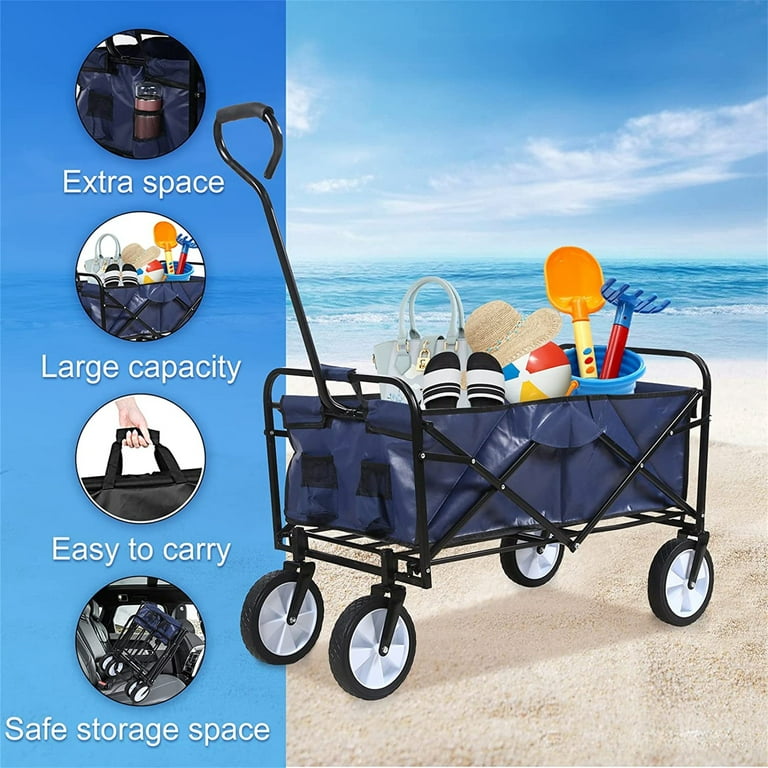 Cfowner Rolling Utility Cart, Multifunction Steel Cart, Heavy Duty Craft  Cart with Wheels and Handle for Shopping, Park, Beach, Camping, Blue 