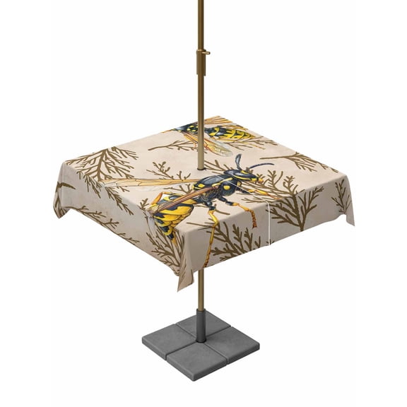Outdoor Tablecloths with Umbrella Hole & Zipper, Vintage Bee 60x60 Inch Square Tablecloths, Vintage Brown Tree Branch Waterproof Table Cloth, Patio/Pool/Picnic Table Covers