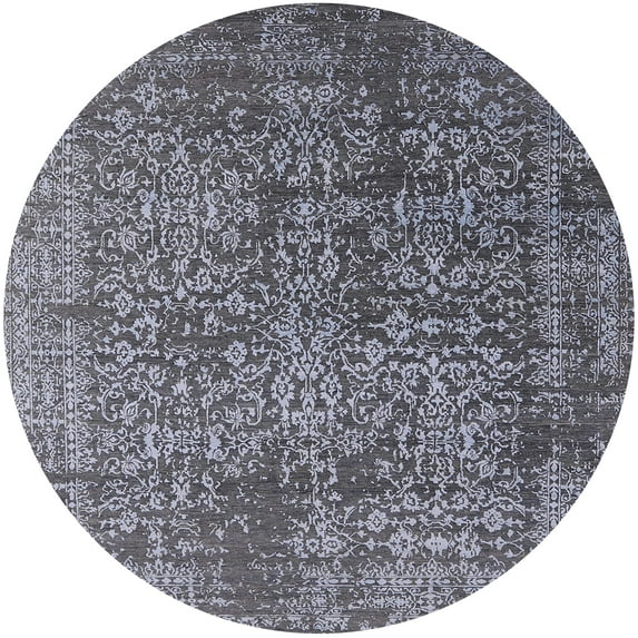 Ahgly Company Indoor Round Mid-Century Modern Gray Oriental Area Rugs, 4' Round
