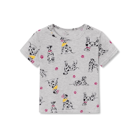 Serdomi Girls Short Sleeve T-shirt Summer Tops for Kids Gray Spotted Dog Crewneck Tee Graphic Outfits Size 10