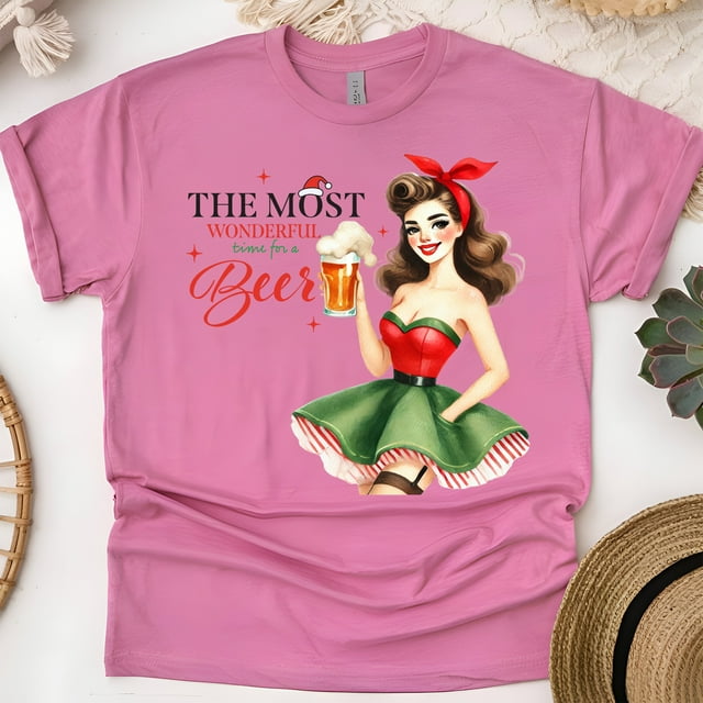 T-Shirt Graphique Amateur de Bière / Rétro Pin-Up Fille Drôle T-Shirt à Boire, Héliconia, Taille G