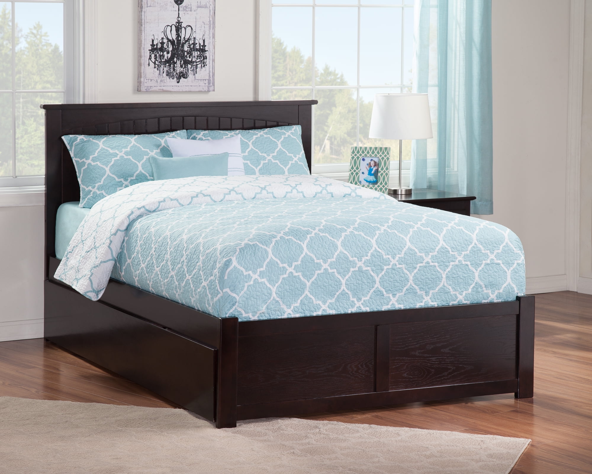 AFI Nantucket Queen Wood Platform Bed with Headboard Footboard & Twin XL Trundle, Espresso