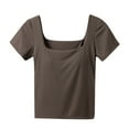 thumbnail image 2 of QUNYINEY Solid Womens Summer Tops Square Neck Casual Pullover Short Sleeve Shirts Ribbed Loose Shirts for Women, 2 of 3
