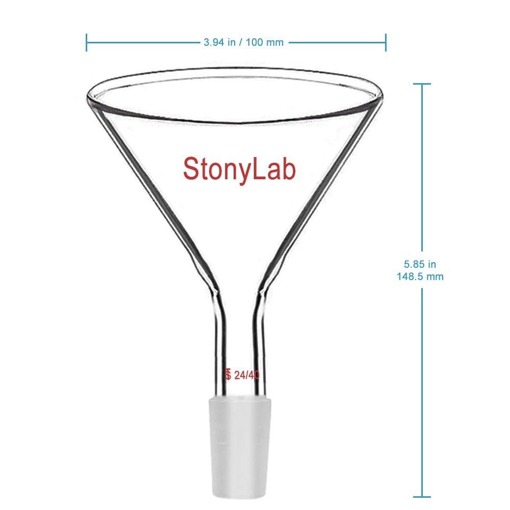 Borosilicate Glass Powder Funnel 100mm 24/40 Joint Borosilicate Glass Powder Funnel - 100mm Top, 24/40 Joint, 500ml Capacity 24/40 Ground Joint Funnel