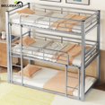 thumbnail image 3 of Bellemave Twin Over Twin over Twin Size Metal Bunk Bed Triple Bunk Bed Frame with 2 Ladders and Guardrails Twin Floor Bunk Beds for Teens (Silver), 3 of 11