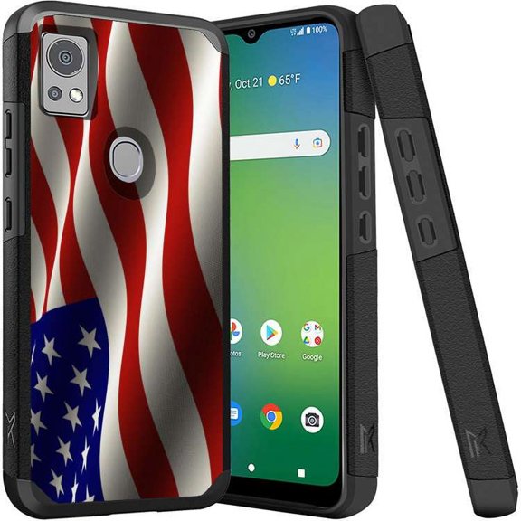 ANJ  Shockproof Dual Layer Slim Hard Case   Tempered Glass Cover Compatible with Icon 5, AT&T Motivate 4 - Waving American Flag 2