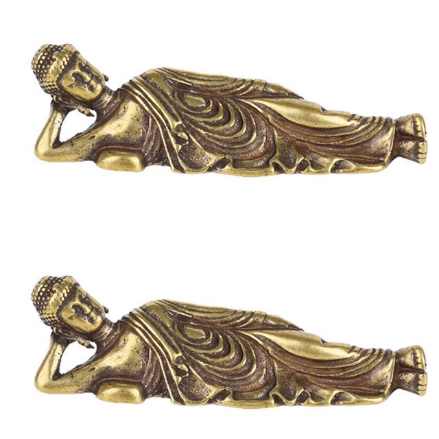 2X Mini estatua de Buda reclinado retro dorada Escultura de Buda Figuras de Buda de cobre y latón puro