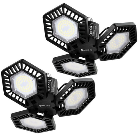 

YUNLIGHTS LED Garage Light 60W Flood Light with 3 Adjustable LED Panels 6500LM E26/E27 Garage Ceiling Light for Workshop Basement (US Plug)