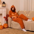thumbnail image 5 of Yellow Pumpkin Onesie Adult Polyester Hooded Design, Full Zip Closure, Plush Fleece Fabric, Adults Unisex, Halloween Costume M, 5 of 7
