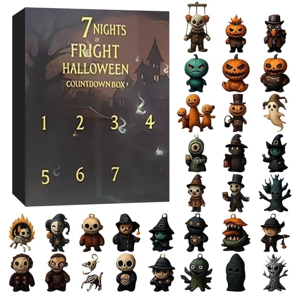 Halloween Advent Calendar 2026, 7 Nights of Fright Halloween Countdown Box with 31 Mini Spooky Figurines,blind box halloween