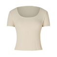 thumbnail image 4 of Women Short Sleeve Square Neck T Shirts 2024 Summer Slim Fitted Ribbed Knit Basic Casual Tee Tops Athletic Wear Women Graphic T Shirts for Women Short Sleeve Active Wear Workout Tees Women Large Woman, 4 of 7