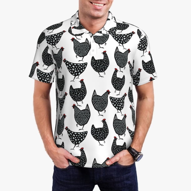 Fotbe Retro Rooster Camiseta Polo de Golf para Hombre con Estampado – Camisa Deportiva Transpirable con Cuello Abotonado-Large