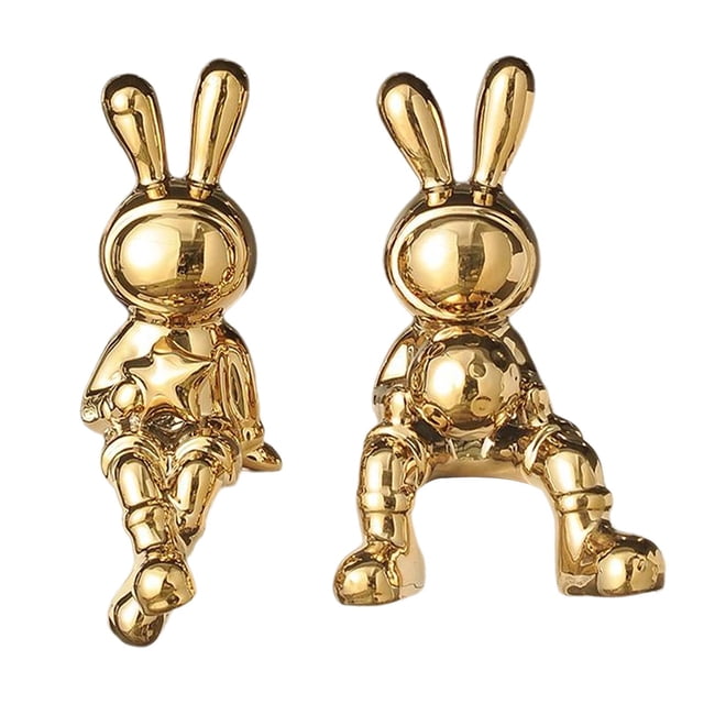 Rongfmy 2 Pieces Rabbit Statues Animal Figures Crafts Ornament Nordic Table Centerpieces gold