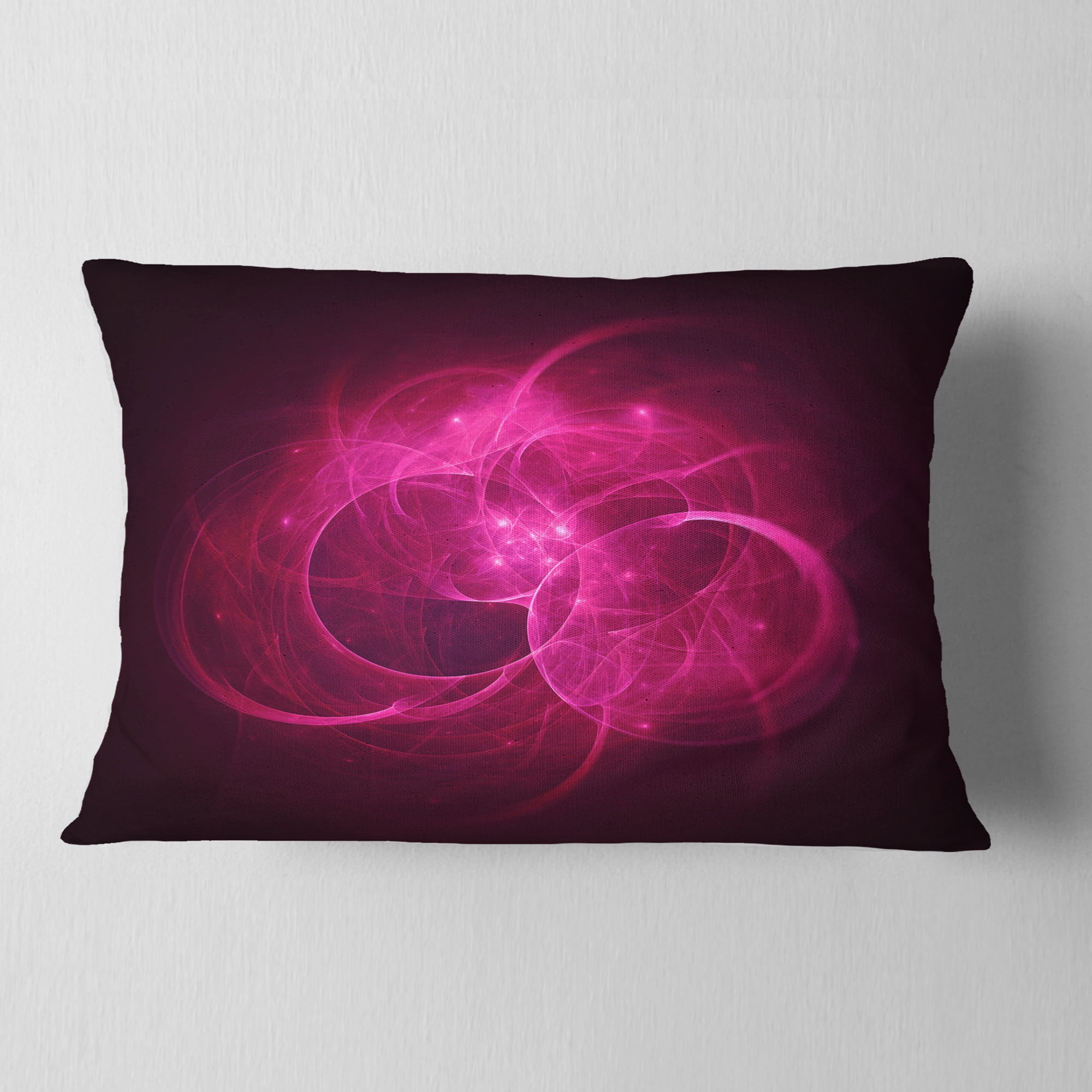 Designart Glowing Magenta Circles - Abstract Throw Pillow - 12x20