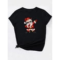 thumbnail image 3 of Camiseta para mujer Suave Transpirable verano[Christmas Santa Print T-Shirt] Women's Christmas Santa with Lights Print, Casual Fashion Round Neck Short Sleeve T-Shirt, Polyester, Spring/Summer/Autum, 3 of 7