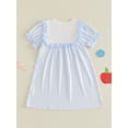 thumbnail image 6 of Toddler Little Girl Back to School Outfit First Day of School Pre Kindergarten Plaid Smocked Short Sleeve Dress Summer Clothes 2-7T, 6 of 9