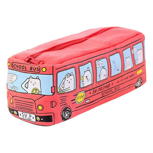 Methold Estuche de lápices de lona con forma de autobús escolar de animales, organizador de almacenamiento de papelería, bolsa con Carpetas de archivos