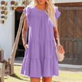 thumbnail image 2 of CHOK Robe d'Été pour Femmes Manches Courtes à Volants Col Rond Mini Robe Ample Fluide à Volants Babydoll Robe de Plage, 2 of 7