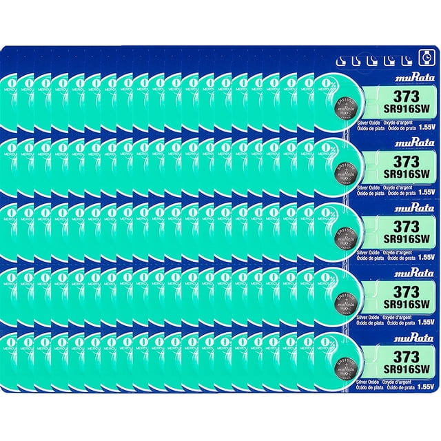 Murata 373 SR916SW Battery 1.55V Silver Oxide Watch Button Cell (100 Batteries)
