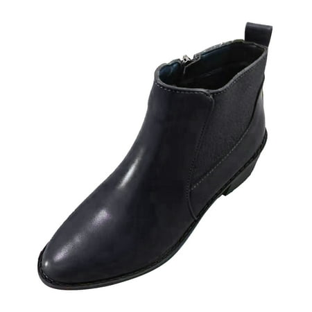 OJSFQUFP Womens Shoes Winter Warm Boots Women Artificial Leather Autumn Square Heels Zipper Solid Short Booties Round Toe Shoes Campus Boots Black 39