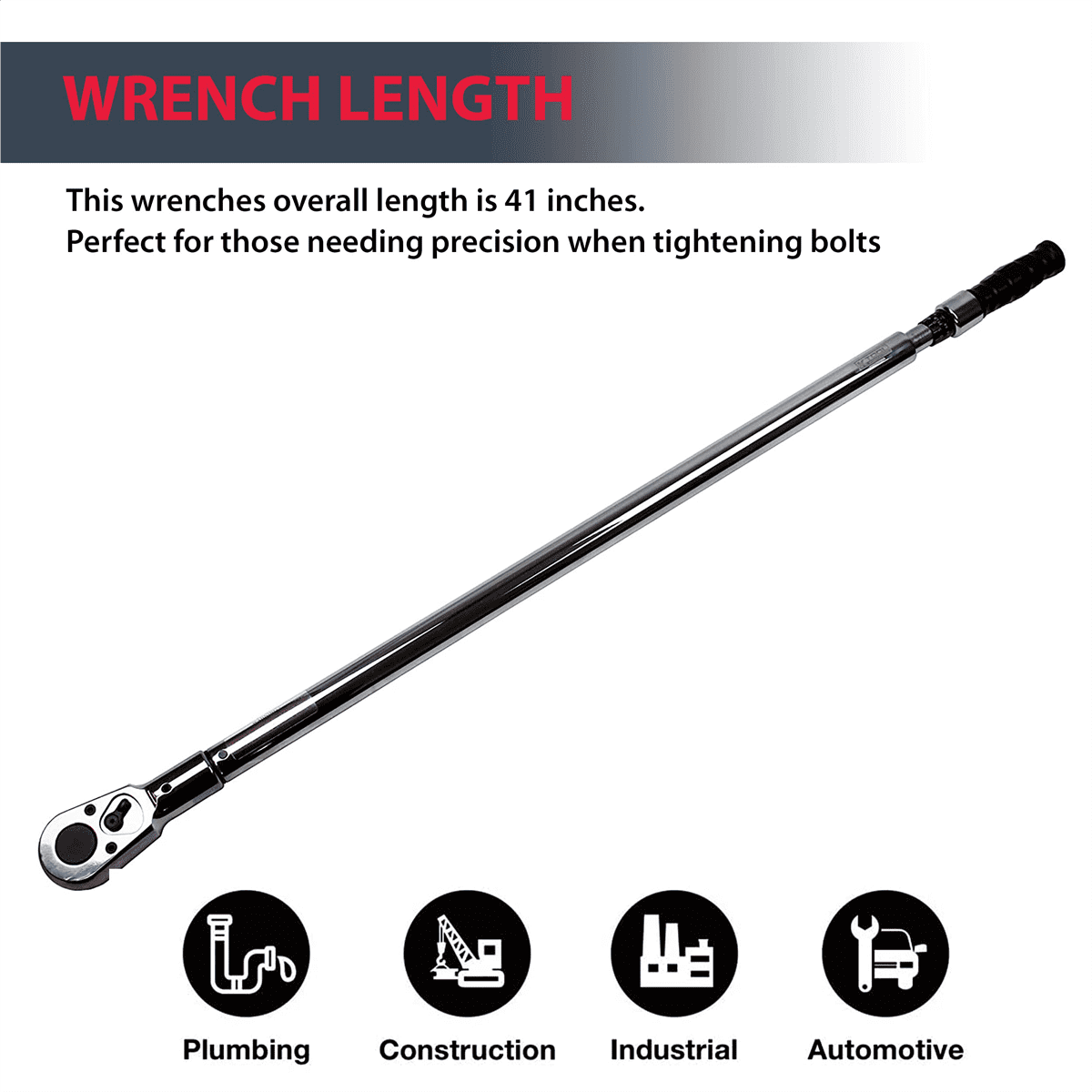 K-Tool 72176A 3/4" Drive 41" Long Adj Torque Wrench, 100-600 ft/lb