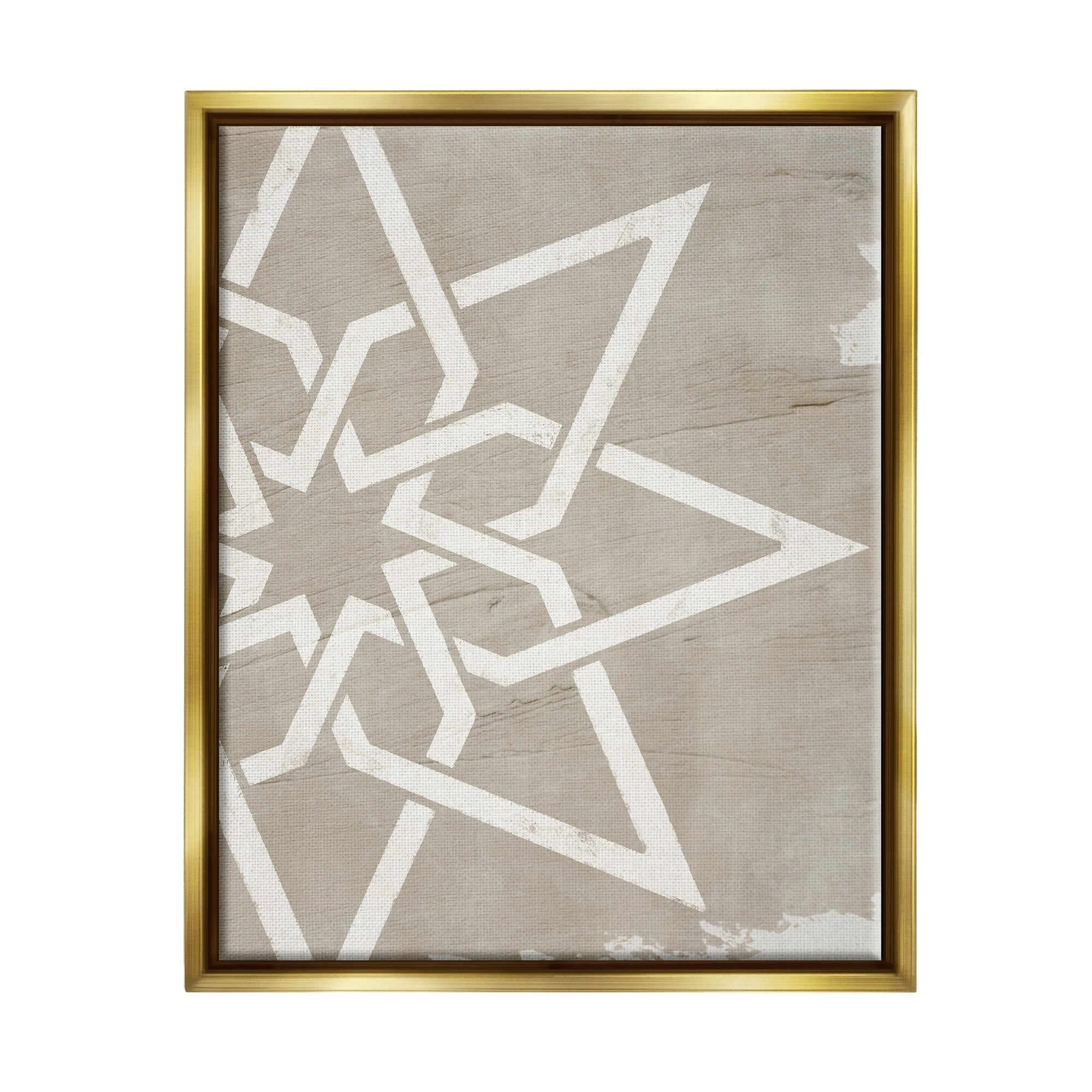 Stupell Industries Geometric Eight Point Star Distressed Grain Detail Metallic Gold Framed Floating Canvas Wall Art, 24x30, by Daphne Polselli