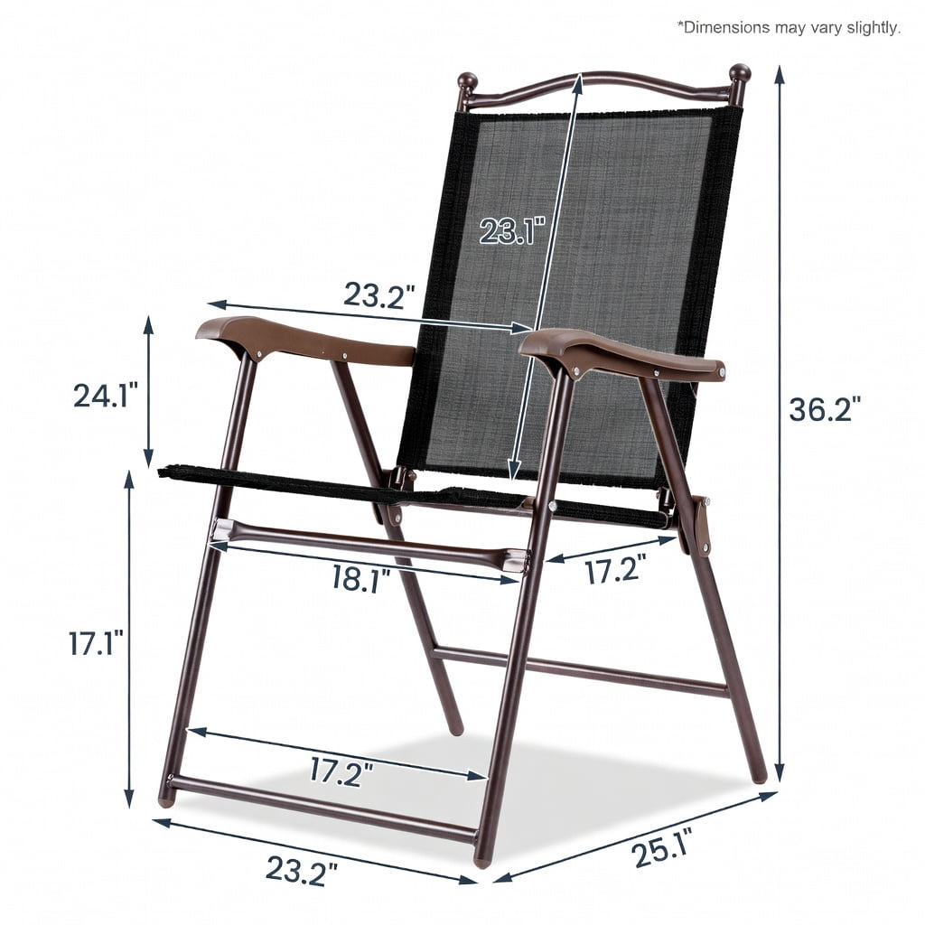 Hommoo 2-Pack Foldable Outdoor Lounge Chairs for Patio, Deck & Camping, Steel Frame, UV-Resistant Textile Sling Back, Compact Storage Design, Brown