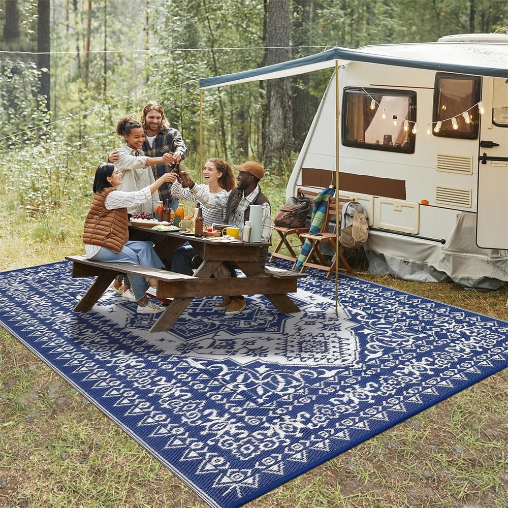 Outdoor Rugs8x10ft/9x12ft/10x14ft/9x18ft/10x20ft Waterproof Portable for Patio, Reversible Outdoor Plastic Straw Rug for Camping, RV Mat Modern Plaid Outdoor Rugs for Porch, Deck, Backyard, Balcony,