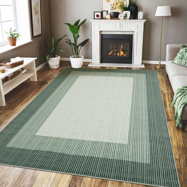 Area Rug – Modern Abstract 5x7 Machine Washable – Non-Slip, Non-Shedding – Low Pile Soft Gradient – Indoor Foldable Printed Mat – Bedroom, Living Room & Nursery – Green