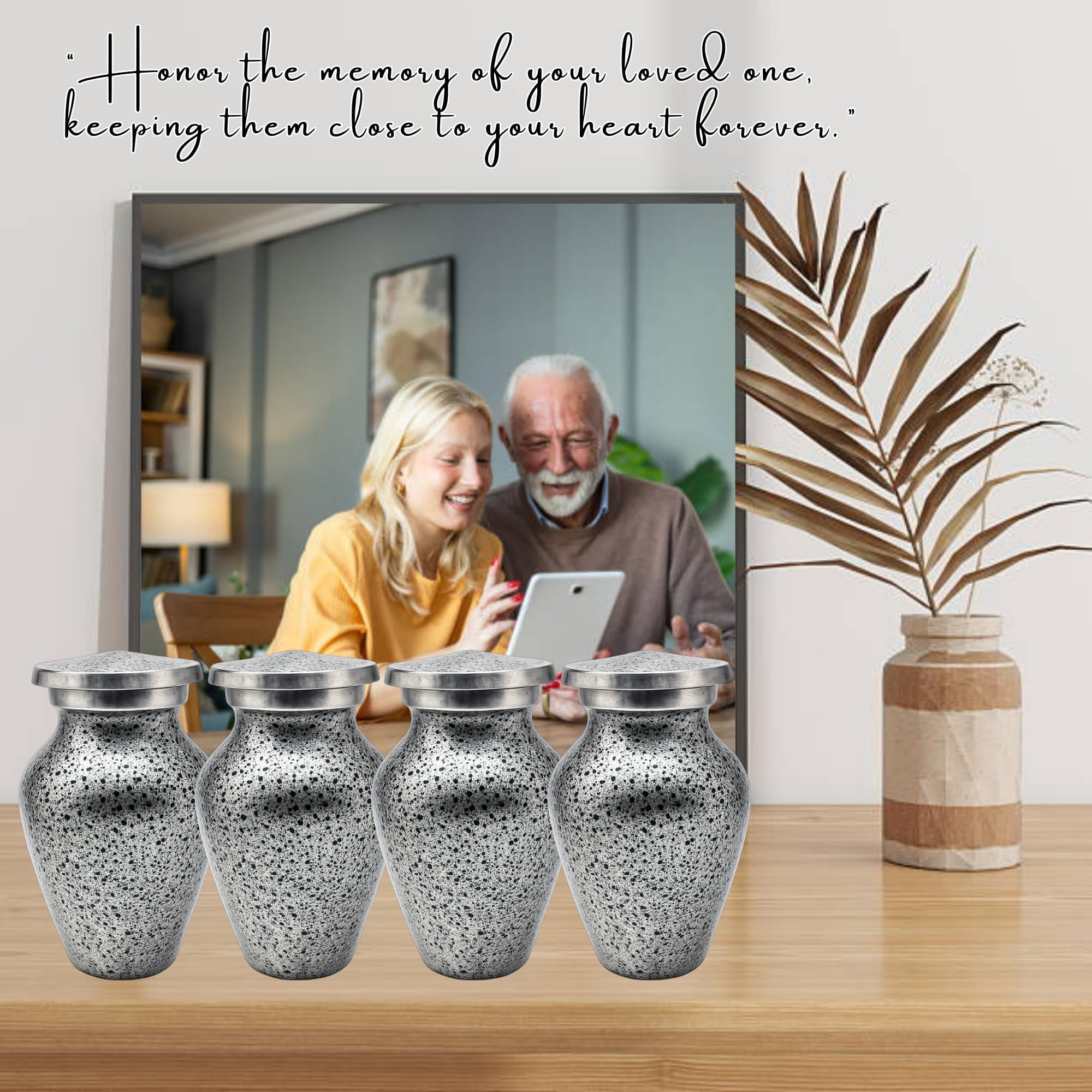 Nova Niche Urns Small Size Cremation Urn for Human Ashes, Mini Keepsake Set of 4 Black and Silver with Velvet Case