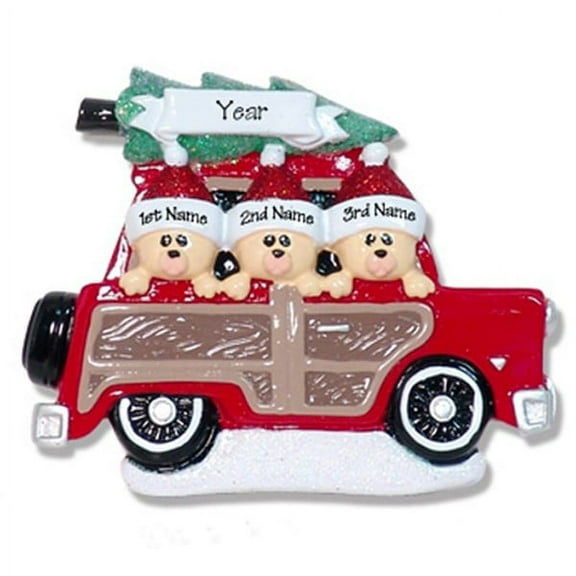 Woody Wagon Family of 3 Personalized Christmas Ornament