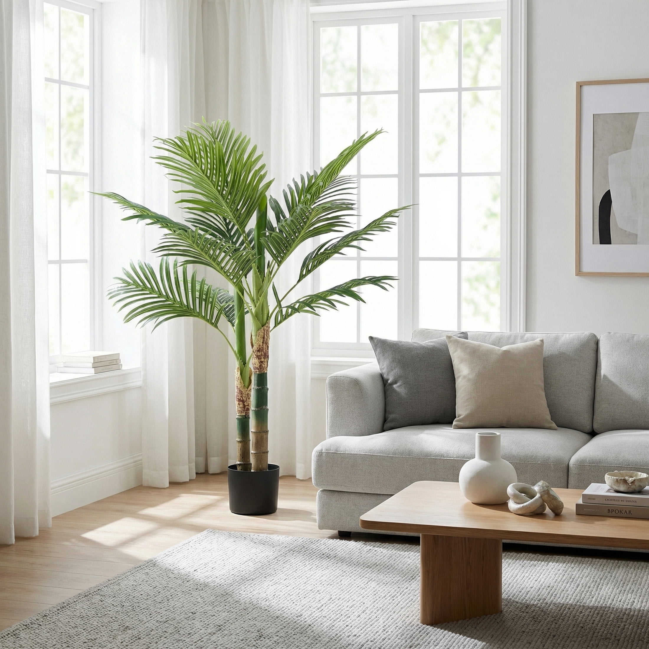 EDX 4ft Artificial Plants, Palm Tree, Faux Tropical Greenery Decorative Plant, Pre-Potted Fake Palm with Realistic Green Leaves for Indoor Outdoor Home Office Living Room Patio Decor